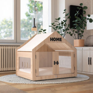 Modern Indoor Pet Cage Detachable Balcony Solid Wood Canvas Design Animal Print for Living Room for Cat Dog House Furniture Oem