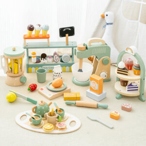 Montessori Cartoon Macaron Children Little Cooking Family Baby Mini Afternoon Tea Food Fruits Dresser Toys for Kids Boys Girls