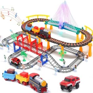 Jiexunda Kids Toy Toddler Train Set Toy, Electric Train Track Playing Set for Over 3 4 5 Years Old Kids, Boys and Girls